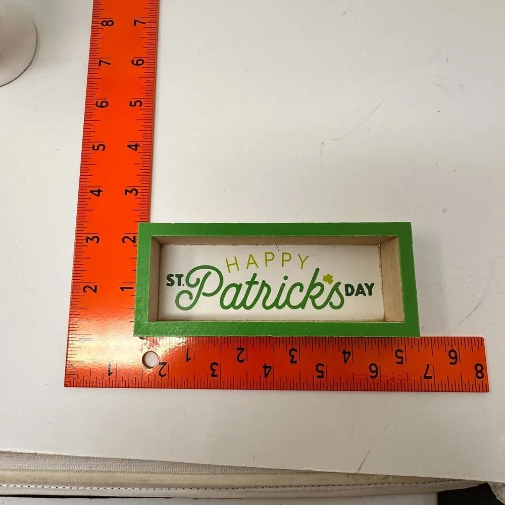 St. Patricks Tabletop Mini Sign Wooden Block Green Shelf Shamrock Decoration 5x2